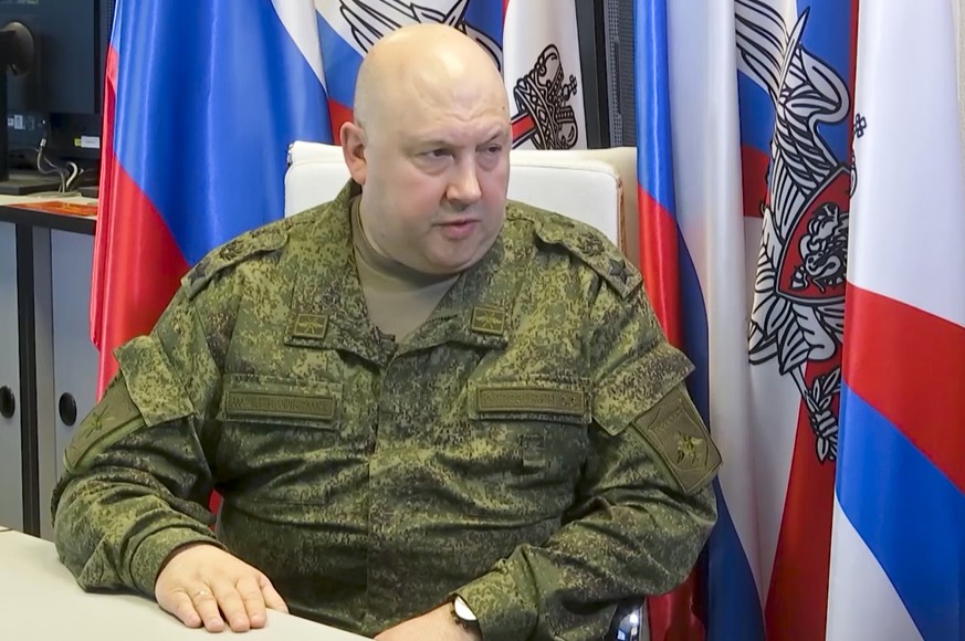 FILE - In this handout photo taken from video released by Russian Defense Ministry Press Service on Oct. 18, 2022, Surovikin, the newly appointed Russian commander in Ukraine, appeared to set the stag ...