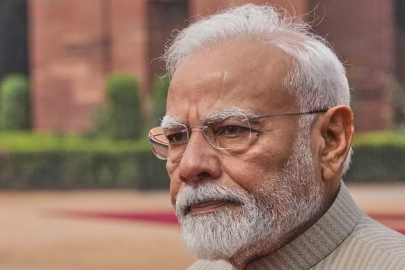 FILE - Indian Prime Minister Narendra Modi arrives for the ceremonial reception of the visiting Angol&#039;s President Jo�o Lourenco at the Indian presidential palace in New Delhi, India, May 3, 2025. ...