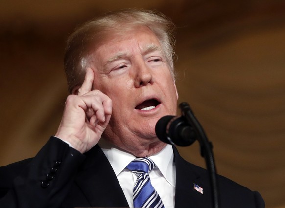 President Donald Trump speaks during a news conference with Japanese Prime Minister Shinzo Abe at Trump&#039;s private Mar-a-Lago club, Wednesday, April 18, 2018, in Palm Beach, Fla. (AP Photo/Pablo M ...