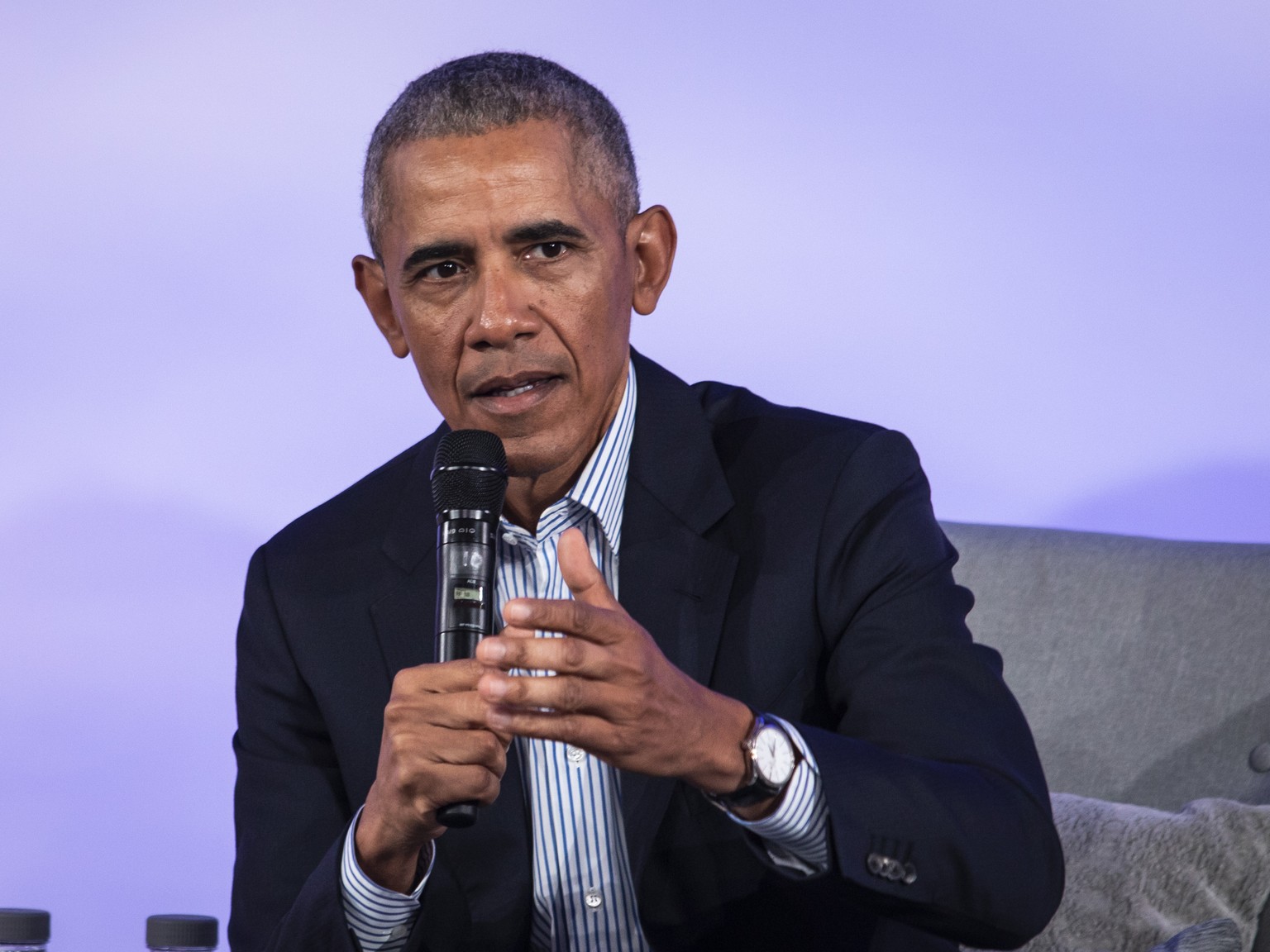 Former President Barack Obama speaks during the Obama Foundation Summit at the Illinois Institute of Technology in Chicago, Tuesday, Oct. 29, 2019. (Ashlee Rezin Garcia/Chicago Sun-Times via AP)