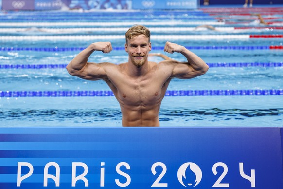 Der Schweizer Schwimmer Roman Mityukov posiert fuer ein Foto bei einer Trainingseinheit an den Olympischen Spielen am Donnerstag, 25. Juli 2024, in Paris, Frankreich. (KEYSTONE/Patrick B. Kraemer)