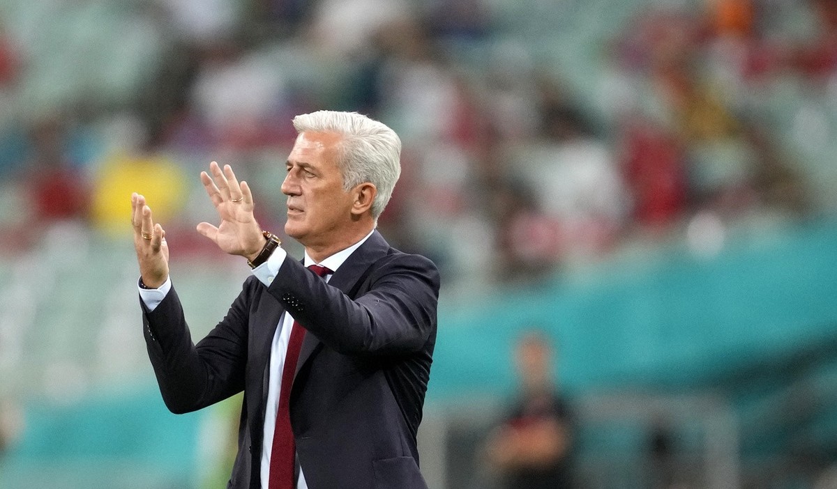 Switzerland's manager Vladimir Petkovic gestures during the Euro 2020 soccer championship group A match between Switzerland and Turkey at the Baku Olympic Stadium in Baku, Azerbaijan, Sunday, Jun ...
