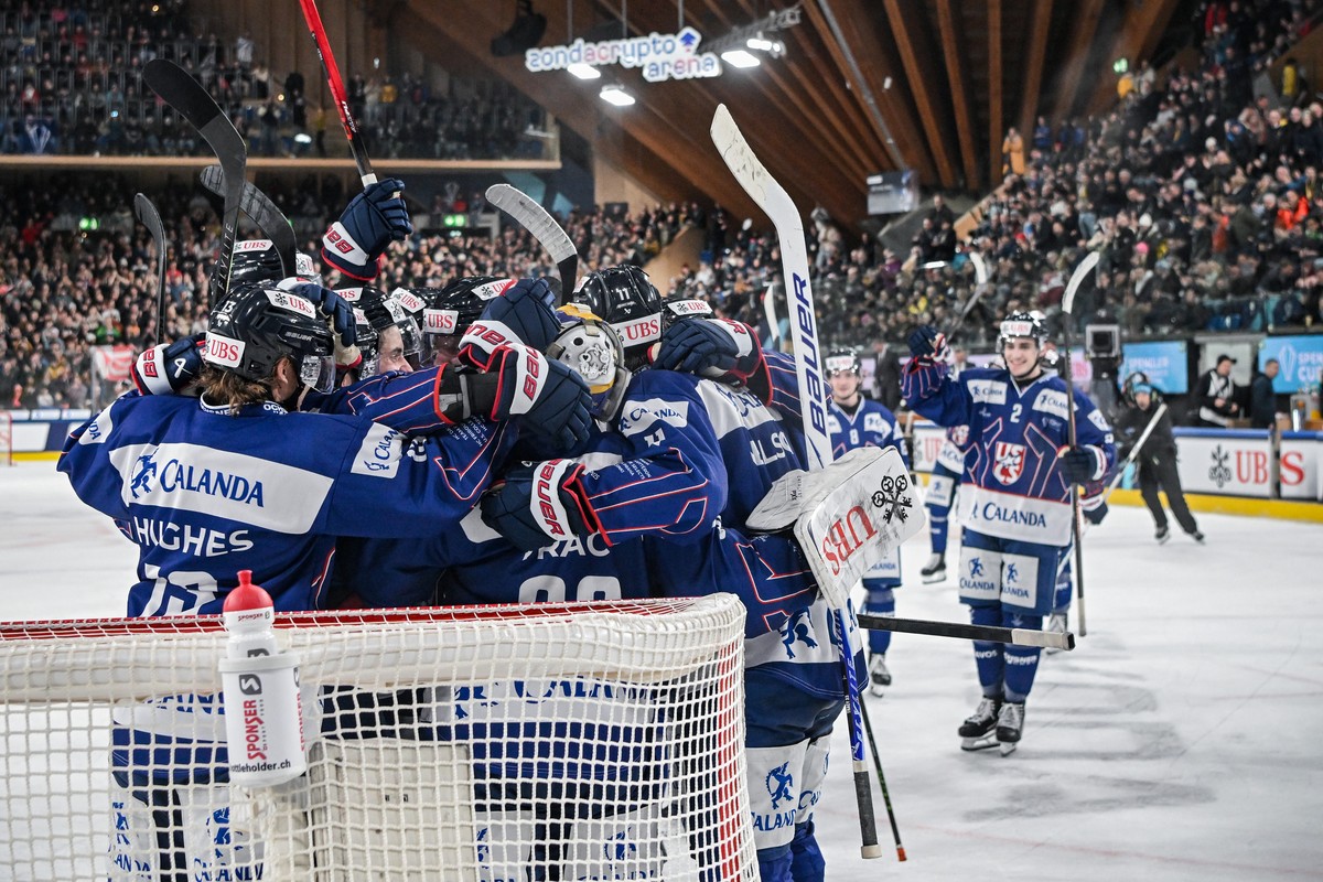 KEYPIX - US Collegiate Selects players celebrates after winning the semifinals game between US Collegiate Selects and HC Sparta Praha of Czech Republic at the 97th Spengler Cup ice hockey tournament i ...