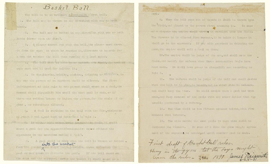 Am 15. Januar 1892 veröffentlichte James Naismith die Regeln für das von ihm erfundene Basketballspiel, das sich deutlich vom heutigen unterschied, da es kein Dribbling, kein Dunking, keine Drei-Punkt ...