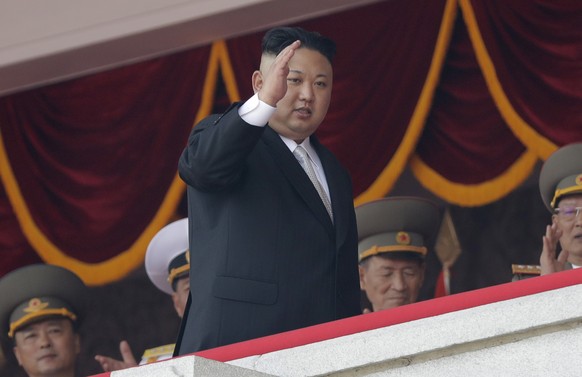 FILE - In this April 15, 2017, file photo, North Korean leader Kim Jong Un waves during a military parade in Pyongyang, North Korea to celebrate the 105th birth anniversary of Kim Il Sung. The stronge ...
