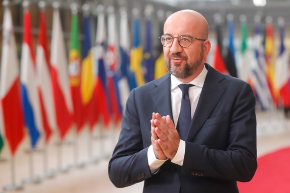 epa09986475 European Council President Charles Michel arrives at the first day of a Special European Summit on Ukraine at the European Council, in Brussels, Belgium, 30 May 2022. EPA/STEPHANIE LECOCQ