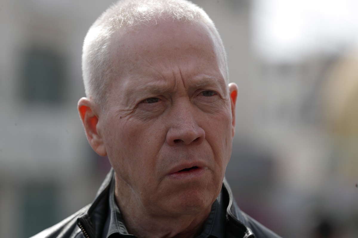 epa10493564 Minister of Defence of Israel, Yoav Galant, visits the scene of a shooting attack in the West Bank town of Hawera after a shooting attack the day before in which two Israelis were killed,  ...