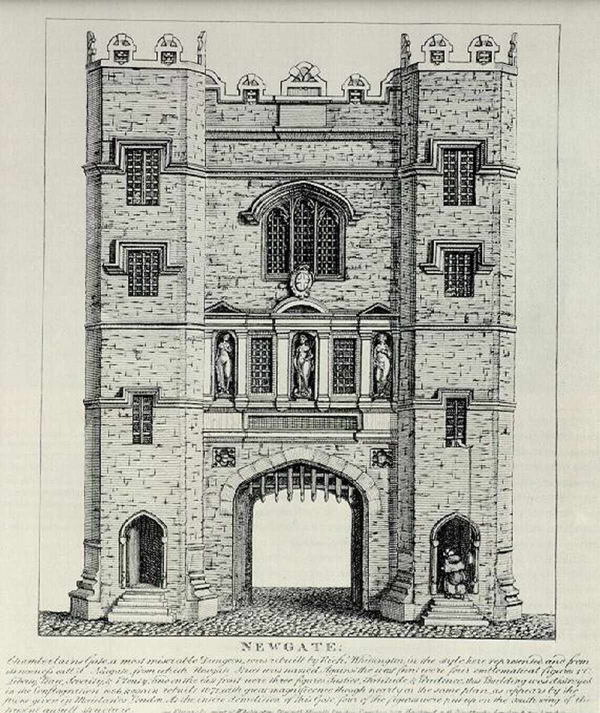 Das alte Newgate-Gefängnis, das im 18. Jahrhundert durch einen Neubau ersetzt wurde.
https://de.wikipedia.org/wiki/Newgate-Gef%C3%A4ngnis#/media/Datei:Old_Newgate.jpg