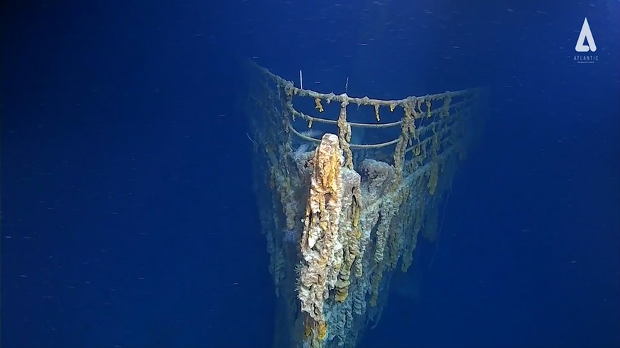 In this image taken from video released by Atlantic Productions, part of the wreckage of the RMS Titanic that lays about 3,800 metres below the surface of North Atlantic Ocean around 370 miles (596km) ...