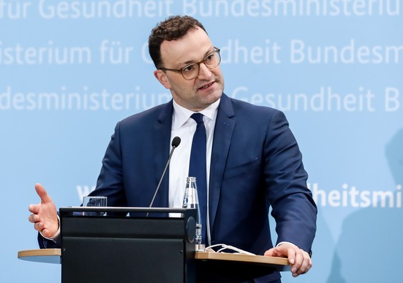 epa09076648 German Health Minister Jens Spahn gives press conference conference about AstraZeneca vaccine in Berlin, Germany, 15 March 2021. Germany joined some European nations in suspending the Astr ...