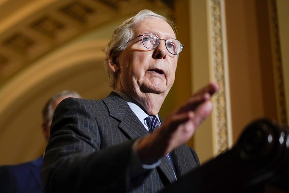 Senate Minority Leader Mitch McConnell, R-Ky., speaks during a news conference on Capitol Hill in Washington, Tuesday, Dec. 7, 2021.(AP Photo/Carolyn Kaster)
Mitch McConnell