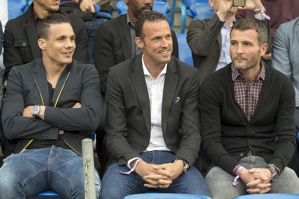 David Degen, Marco Streller und Alex Frei, von links, vor dem Fussball Meisterschaftsspiel der Super League zwischen dem FC Basel 1893 und dem Grasshopper Club Zuerich, im Stadion St. Jakob-Park in Ba ...