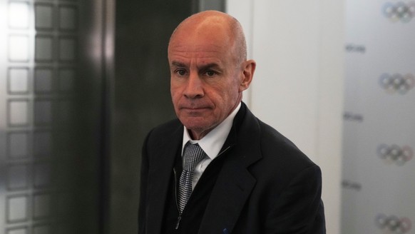 FILE - Candidate to the presidency of the International Olympic Committee Johan Eliasch arrives at the mixed zone during a break of the 144th session, which will elect the new IOC President, in Costa  ...