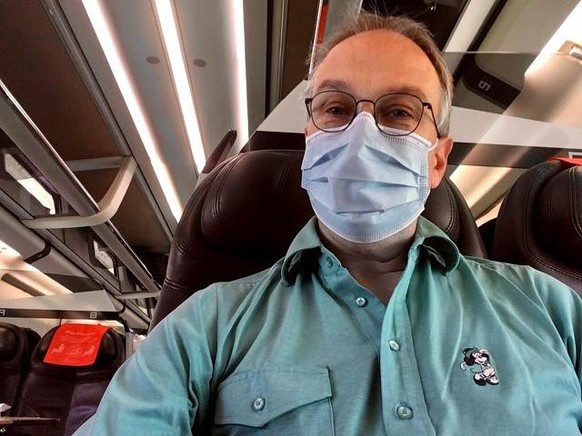 Der Autor unterwegs im Frecciarossa von Mailand nach Florenz.