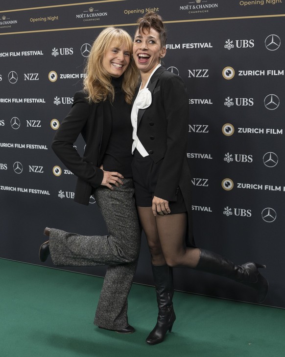 Anna Pieri Z�rcher and Carol Schuler (from left to right) arrive on the Green Carpet at the Opening Night of the 20th Zurich Film Festival (ZFF) in Zurich, Switzerland, on Thursday, October 3, 2024. ( ...