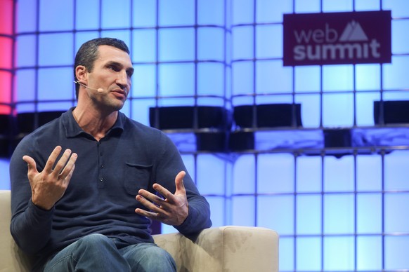 epa06316364 Ukrainian Wladimir Klitschko CEO and Boxing Legend, Klitschko Ventures speaks on the third day the 7th Web Summit in Lisbon, Portugal, 08 November 2017. The annual technology and internet ...