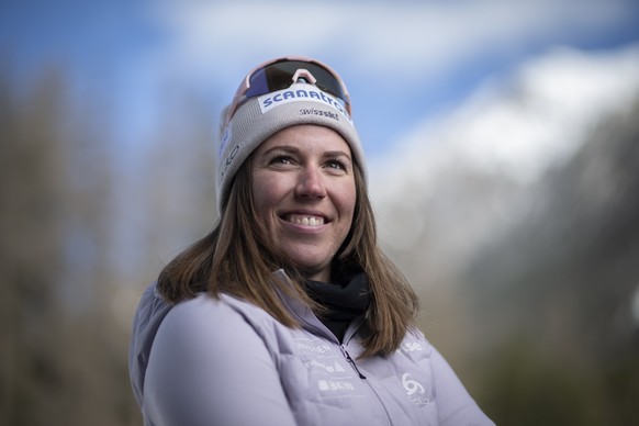 Lena Haecki-Gross of Switzerland pictured at a press event prior the IBU Biathlon World Championships, on Monday, February 10, 2025, in Lenzerheide, Switzerland. (KEYSTONE/Gian Ehrenzeller)