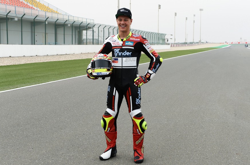 epa05865866 Swiss Moto2 rider Dominique Aegerter of Kiefer Racing attends a photo session before the free practice of the motorcycling Grand Prix of Qatar at the Losail International Circuit in Doha,  ...