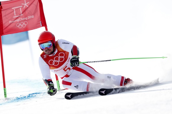 epa06537846 Marcel Hirscher of Austria in action during the Men&#039;s Giant Slalom first run at the Yongpyong Alpine Centre during the PyeongChang 2018 Olympic Games, South Korea, 18 February 2018. E ...