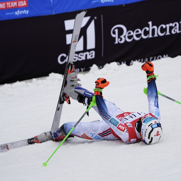 Norway&#039;s Henrik Kristoffersen reacts after a men&#039;s slalom run at the World Cup Finals, Thursday, March 27, 2025, in Sun Valley, Idaho. (AP Photo/John Locher)
World Cup Slalom Skiing