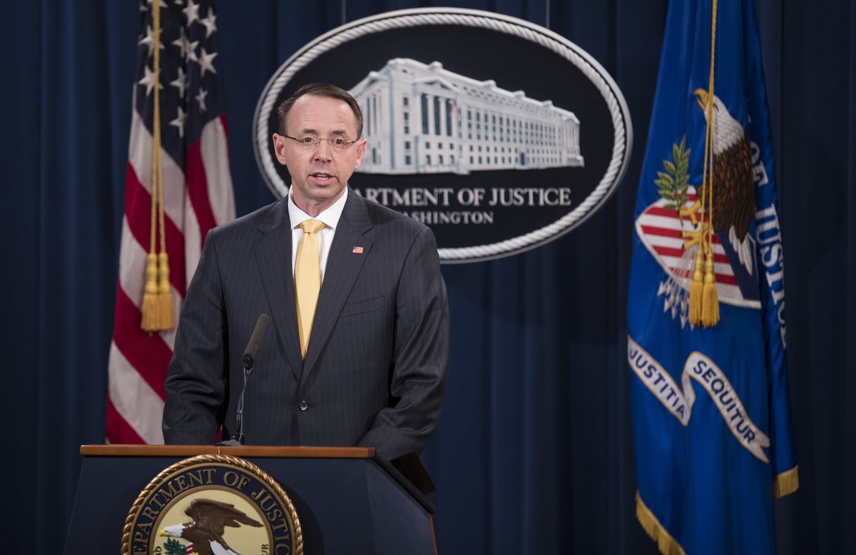 epaselect epa06533671 Deputy Attorney General Rod Rosenstein announces the indictment of 13 Russian nationals and 3 Russian entities for violating criminal laws with the intent to interfere 'with ...