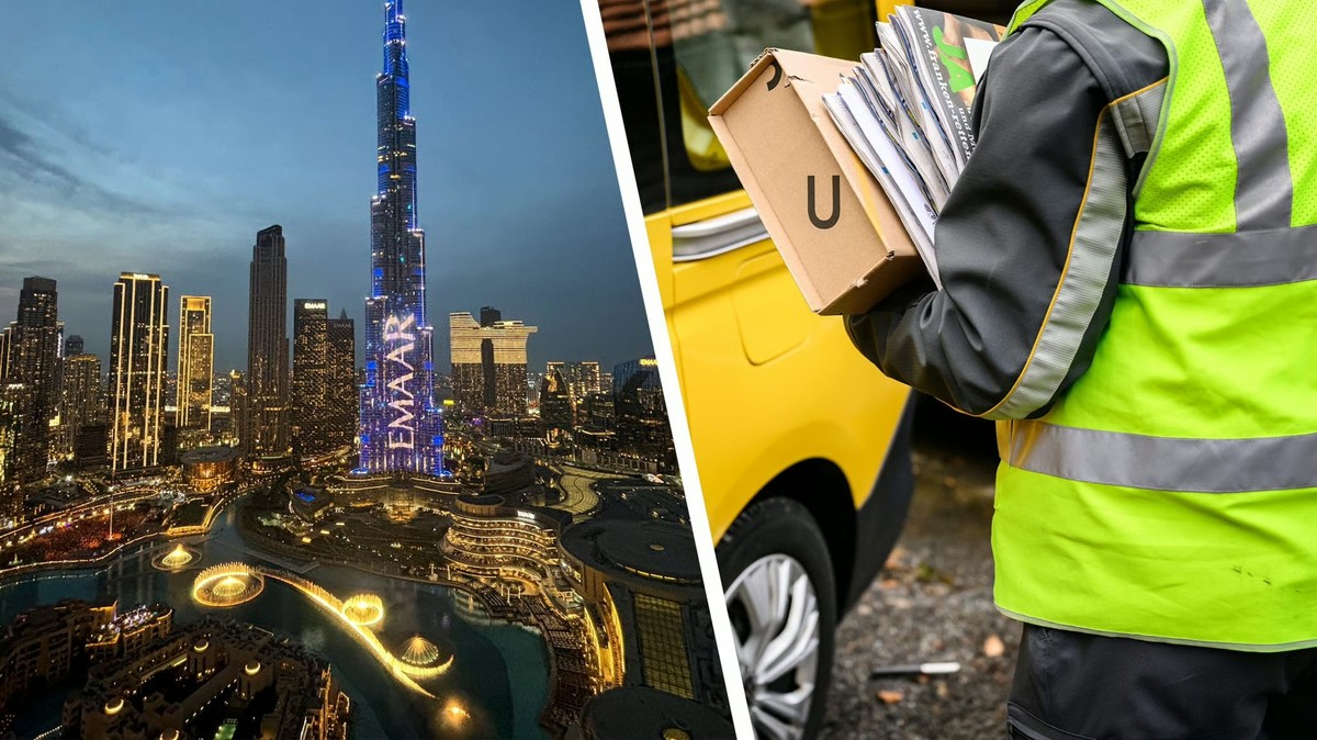 Le Burj Khalifa de Dubaï et un employé de la Poste suisse