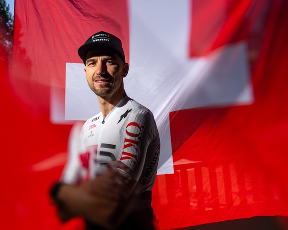 Nino Schurter of Switzerland, member of the Swiss Cross Country Team, poses for the photographer before the 2025 UCI Mountain Bike World Championships, which will take place in Crans Montana from Sept ...