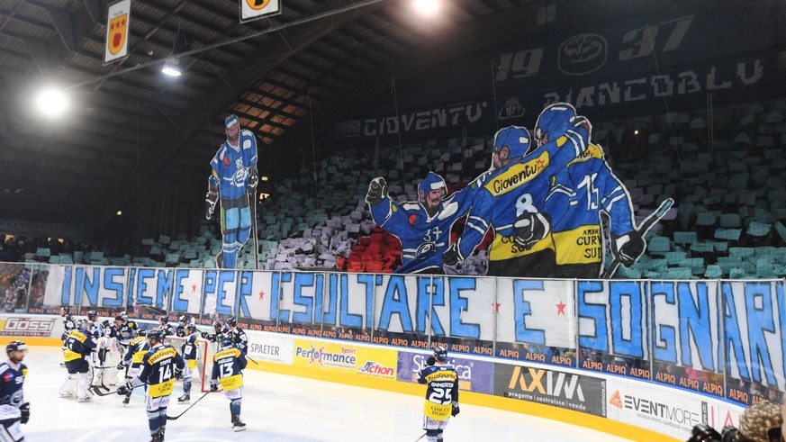 Choreography of Ambri&#039;s supporters during the preliminary round game of the National League Swiss Championship 2017/18 between HC Ambri-Piotta and HC Lugano, at the ice stadium Valascia in Ambri, ...