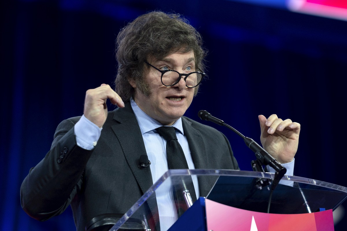 Argentina's President Javier Milei speaks during the Conservative Political Action Conference, CPAC 2024, at the National Harbor, in Oxon Hill, Md., Saturday, Feb. 24, 2024. (AP Photo/Jose Luis M ...