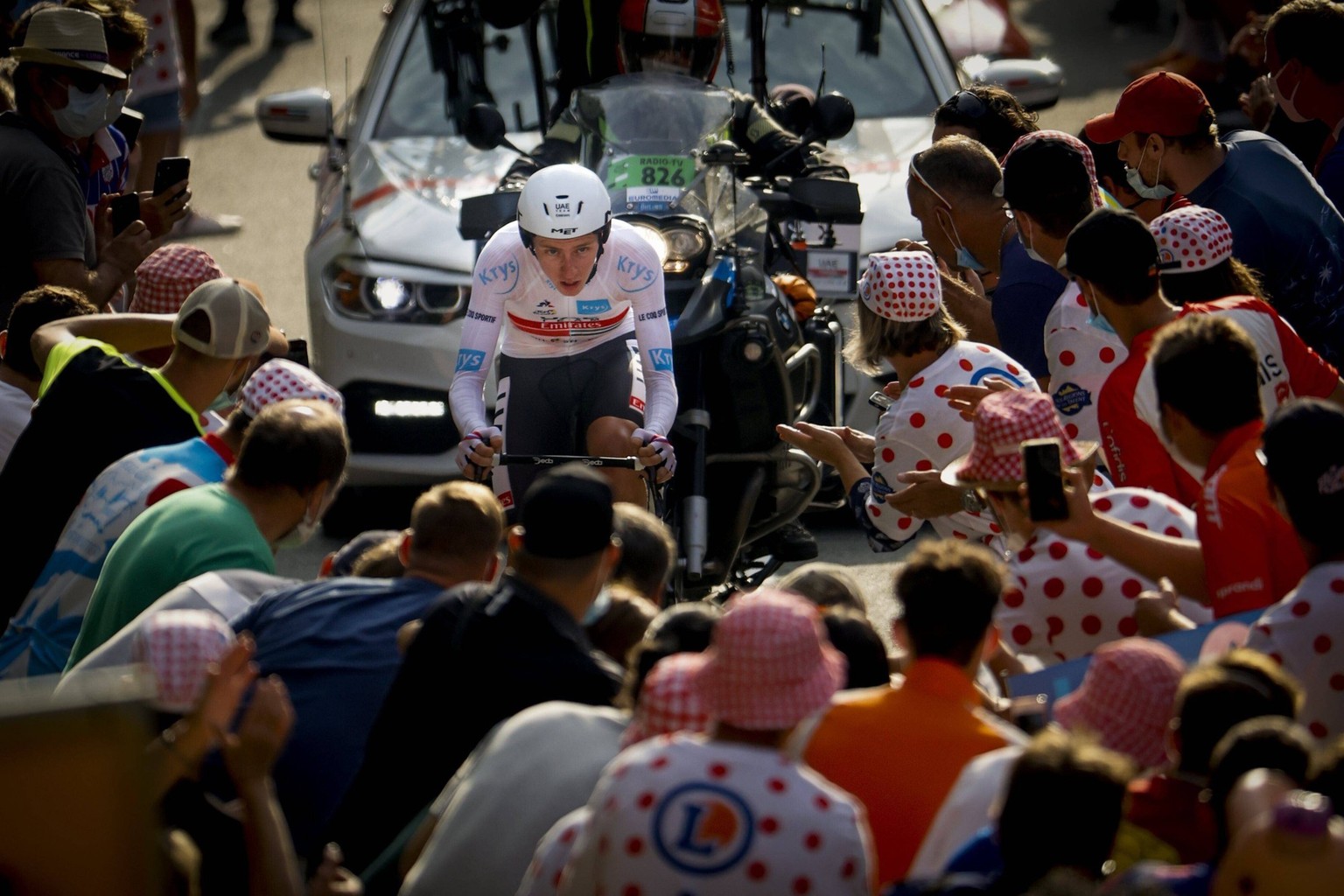 LA PLANCHE DES BELLES FILLES, FRANCE - SEPTEMBER 19 : POGACAR Tadej (SLO) of UAE TEAM EMIRATES during stage 20 of the 107th edition of the 2020 Tour de France cycling race, a stage of 36,2 kms with st ...