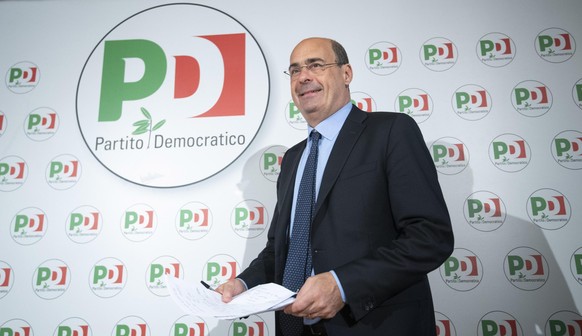 epa07605535 Secretary of the Democratic Party (Partito Democratico, PD), Nicola Zingaretti holds a press conference a day after the European elections, in Rome, Italy, 27 May 2019. The European Parlia ...