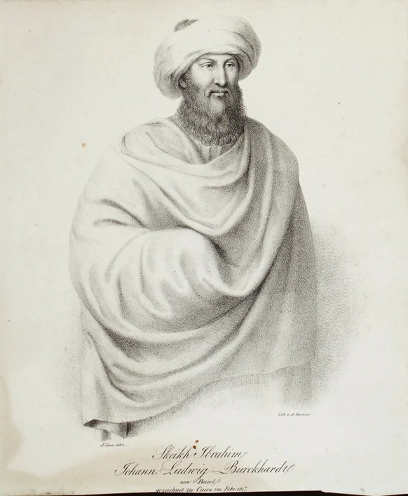 Porträt des «Scheich Ibrahim ibn Abdallah» zwischen 1817 und 1828.
https://commons.wikimedia.org/wiki/File:Portrait_Scheik_Ibrahim_HMB_2004-69.jpg?uselang=de