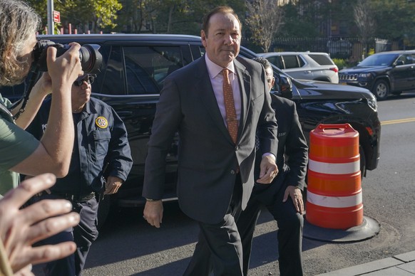 Actor Kevin Spacey arrives at Federal court for his civil lawsuit trial, Wednesday, Oct. 12, 2022, in New York. Spacey is facing a jury in a New York City courtroom during a civil trial accusing him o ...