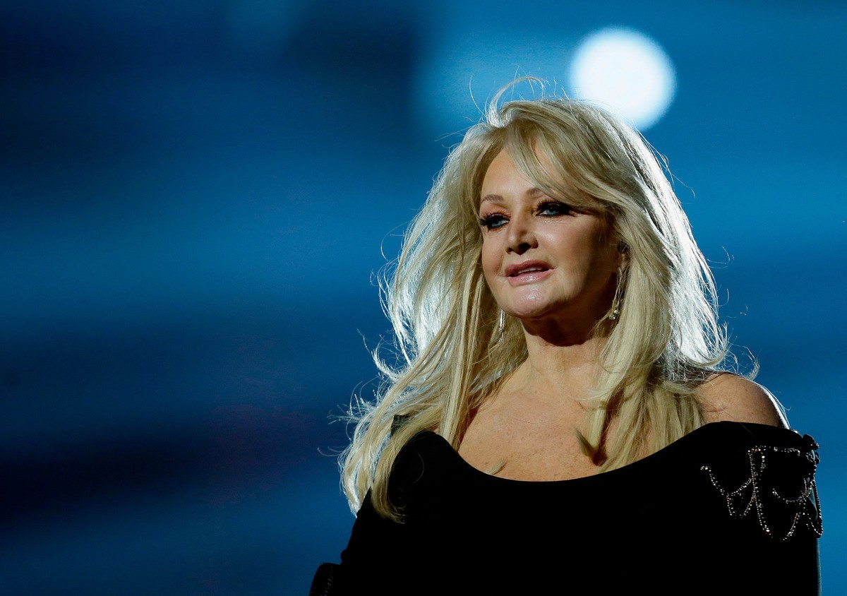 FILE - Singer Bonnie Tyler performs her song "Believe in Me" during a rehearsal for the final of the Eurovision Song Contest at the Malmo Arena in Malmo, Sweden on May 17, 2013. (AP Photo/Al ...