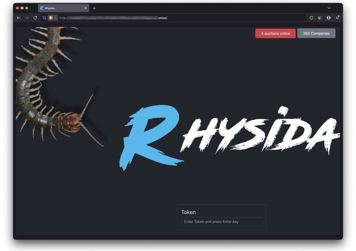 Epressungs- und Leak-Site der Ransomware-Operation Rhysida im Darknet.