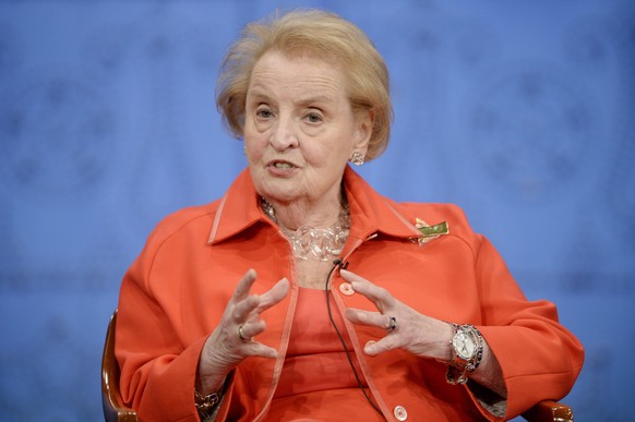 epa04214563 Former Secretary of State Madeleine Albright speaks at a discussion panel before an awards luncheon held by the National Democratic Institute to present the 2014 Madeleine K. Albright Gran ...