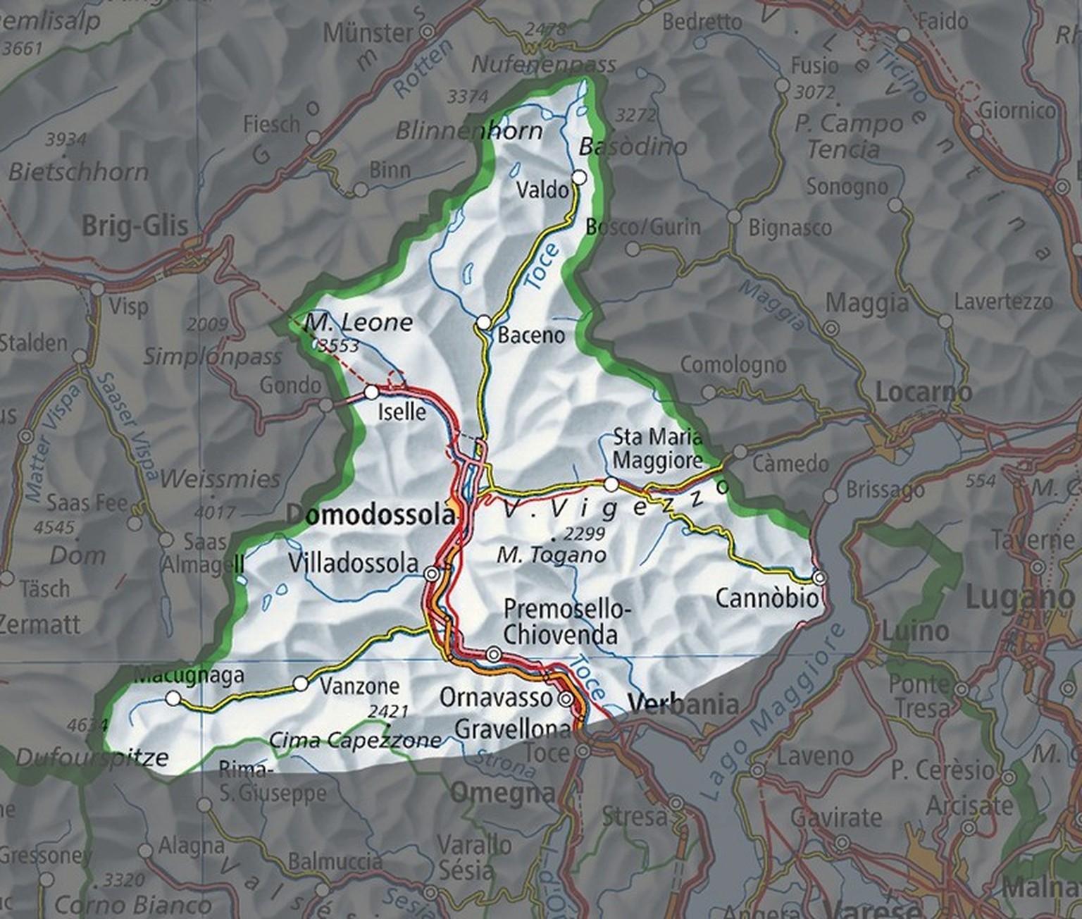 Die ungefähren Grenzen der Partisanenrepublik Ossola im Herbst 1944.