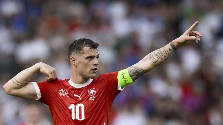 Switzerland v Italy - UEFA EURO, EM, Europameisterschaft,Fussball 2024 Granit Xhaka of Switzerland gestures during the UEFA EURO 2024 round of 16 football match between Switzerland and Italy. Berlin G ...