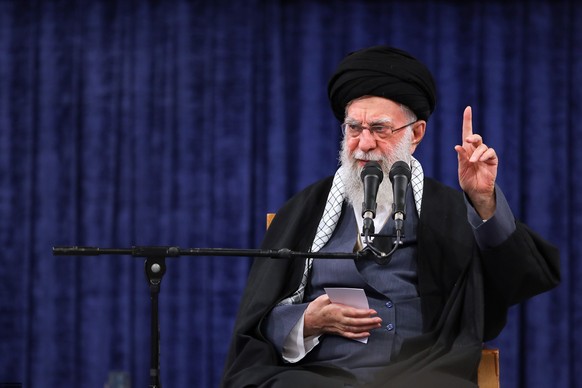 epa12750361 A handout picture made available by Iran's Supreme Leader Office shows Iranian Supreme Leader Ayatollah Ali Khamenei addressing a ceremony in Tehran, Iran, 17 February 2026, amid heig ...
