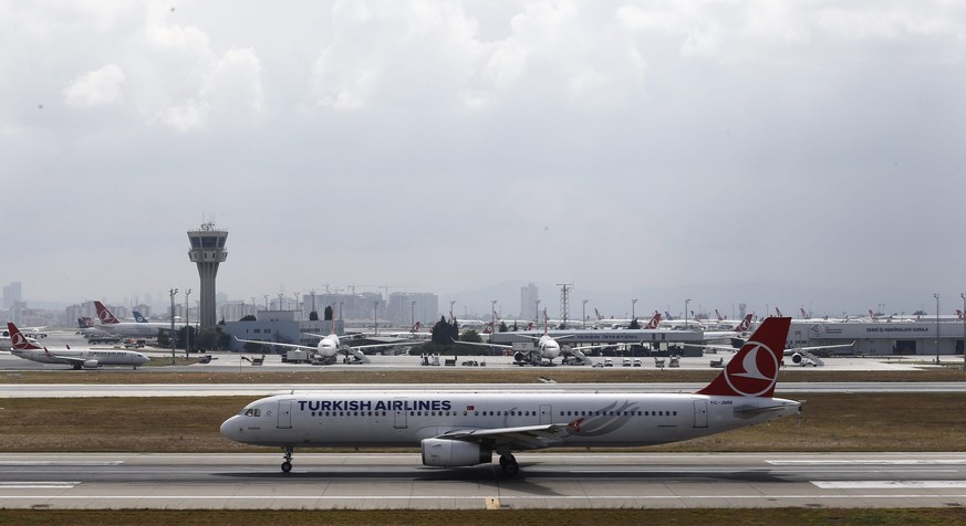 epa05397216 A general view shows Turkish Airlines aircraft preparing to take off at Ataturk international airport in Istanbul, Turkey, 29 June 2016. At least 36 people were killed and more than 140 ot ...