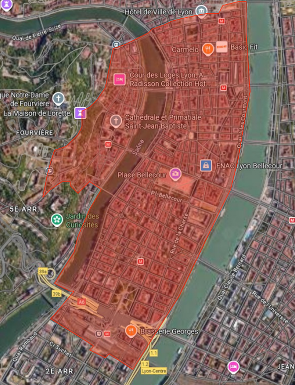 Lyon-Zone, die für Fans des FC Basel verboten ist.