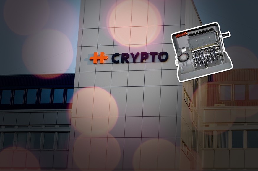 cryptoleaks teaser Das Logo des Chiffriergeraete-Herstellers Crypto am Hauptsitz in Steinhausen im Kanton Zug am Donnerstag, 19. Februar 2015. (KEYSTONE/Urs Flueeler)