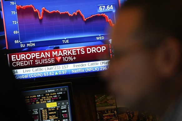 Traders work on the floor at the New York Stock Exchange in New York, Wednesday, March 15, 2023. (AP Photo/Seth Wenig)