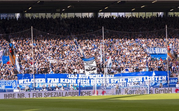 28.08.2026, Fussball, 3. Spieltag der 2. Bundesliga, VfL Bochum 1848 - VfL Osnabr�ck. Fans des VfL Bochum protestieren gegen die Preispolitik des eigenen Vereins. Bochum Vonovia Ruhrstadion NRW Deutsc ...