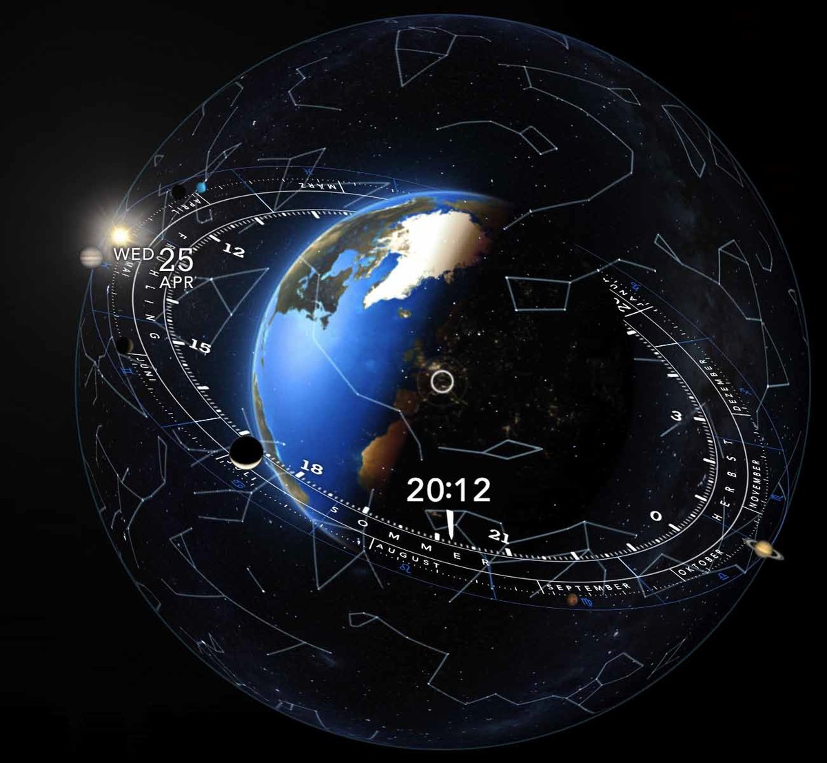 Die Cosmic-Watch-App&nbsp;zeigt Sternzeichen, Planetenbewegungen und vieles mehr.