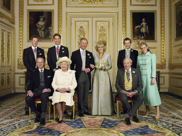 (EMBARGOED TO 0001 BST MONDAY APRIL 11 2005) WINDSOR, ENGLAND - APRIL 9: Clarence House official handout photo of the Prince of Wales and his new bride Camilla, Duchess of Cornwall, with their familie ...