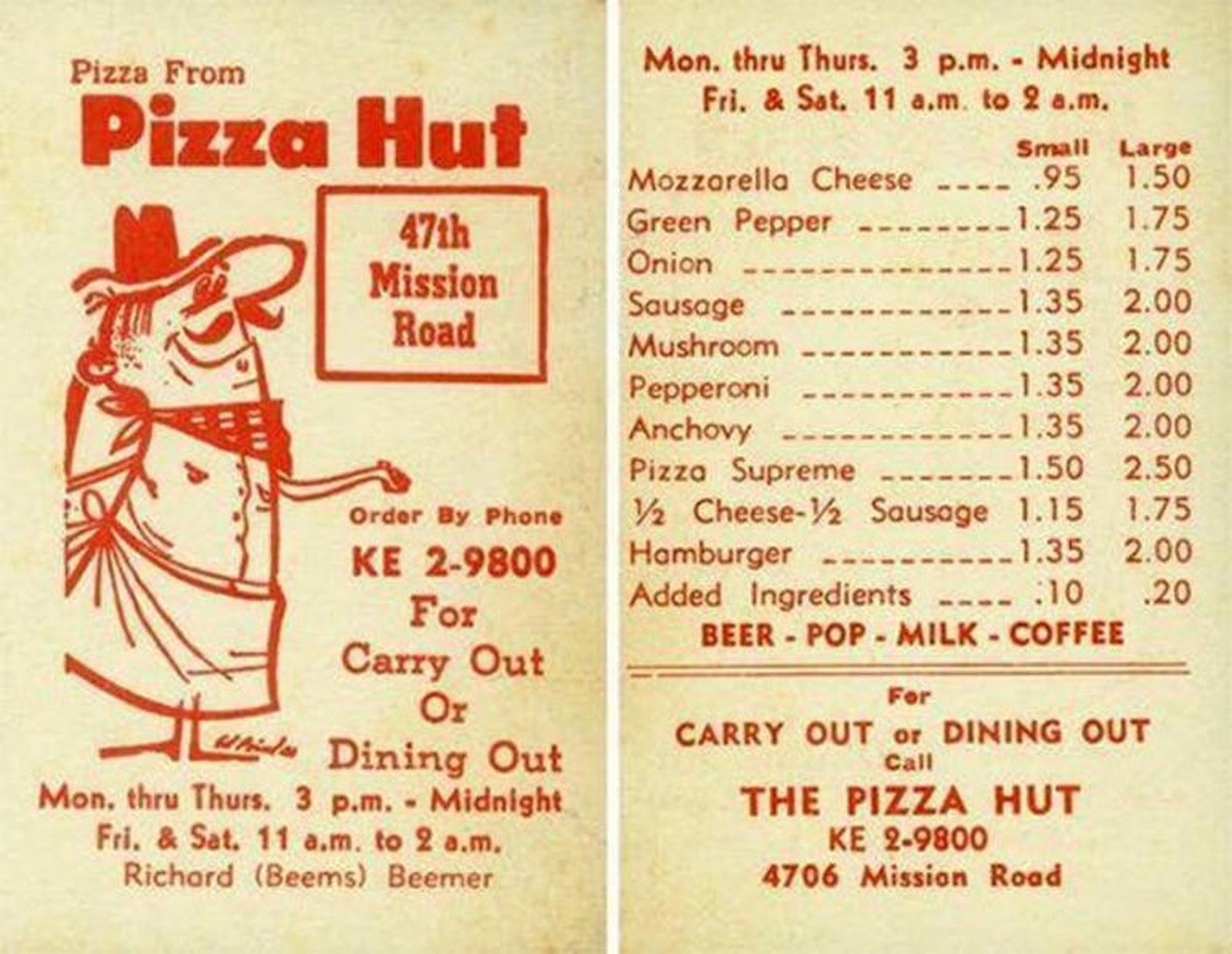 In 1962, this menu, attached to Pizza Hut in Kansas City, displays the phone number at the time, which was a five-digit number (2-9800). https://www.msn.com/en-us/foodanddrink/foodnews/when-burgers-we ...
