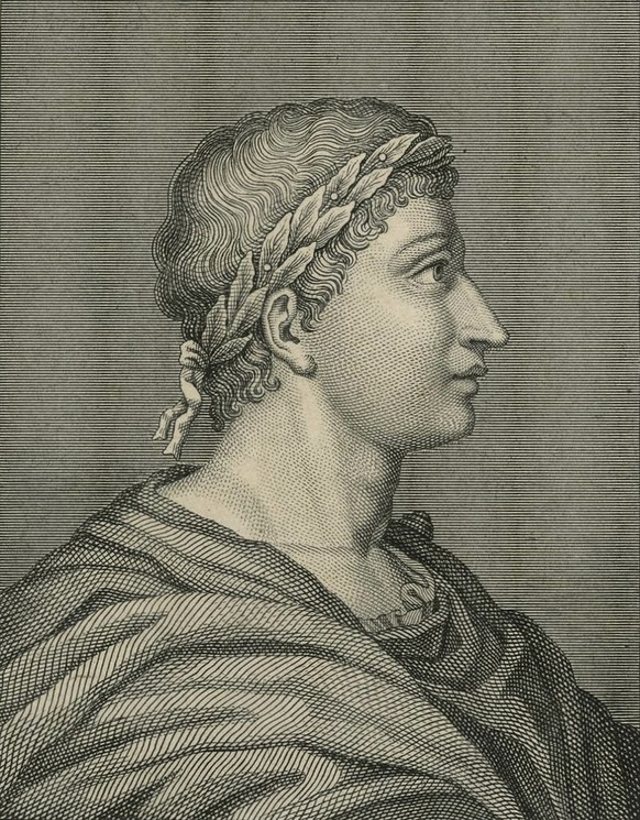 Ovid (Publius Ovidius Naso) auf einem anonymen Stich aus dem 18. Jahrhundert. 
https://en.wikipedia.org/wiki/Ovid#/media/File:Ovid_18th_century_engraving_(cropped).jpg