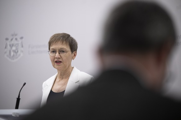 Regierungschefin Brigitte Haas, aufgenommen an einer Medienkonferenz der Liechtensteiner Regierung in Vaduz. Das Verzeichnis wirtschaftlich berechtigter Personen wurde Ziel eines Angriffs. Dabei wurde ...