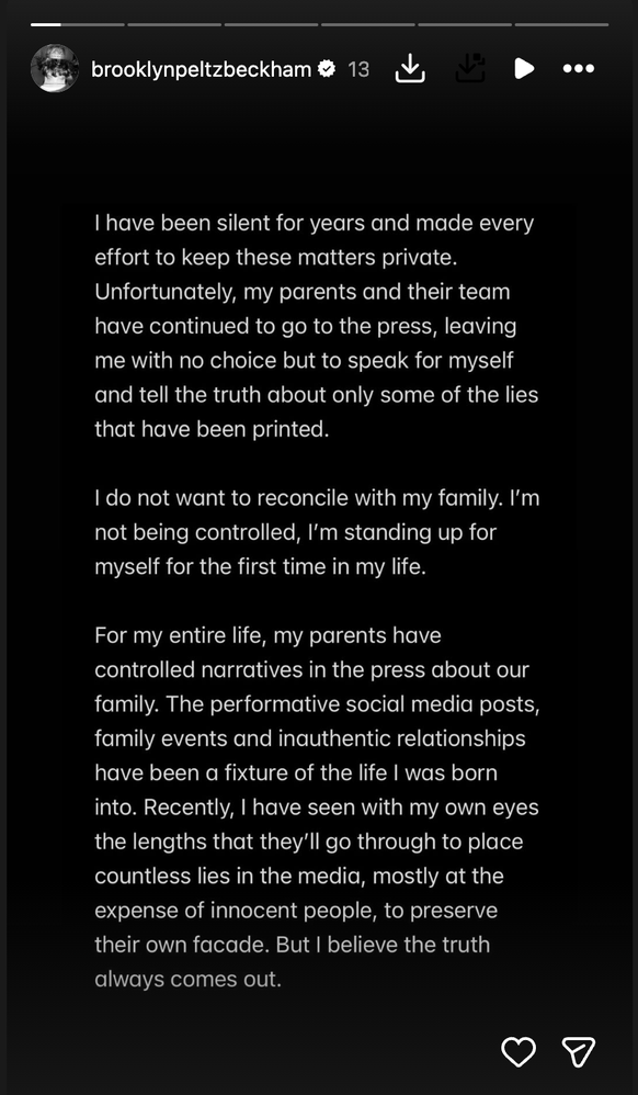 Brooklyn Beckham Instagram Story vom 19. Januar 2026.